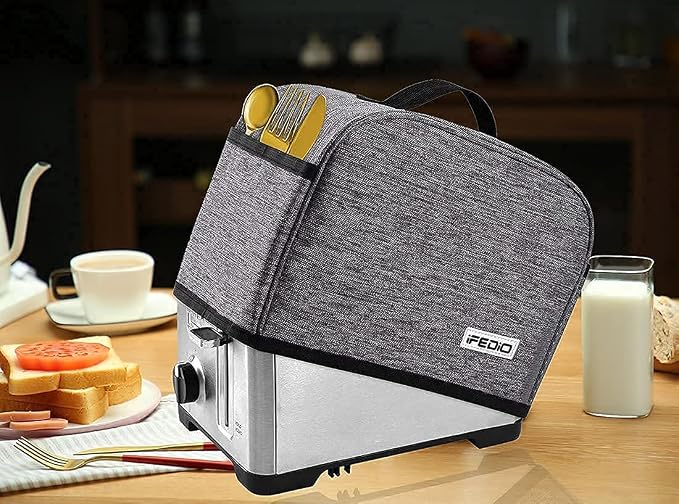 2 Slice Toaster Cover with Two Pockets for Storing knife,Grey