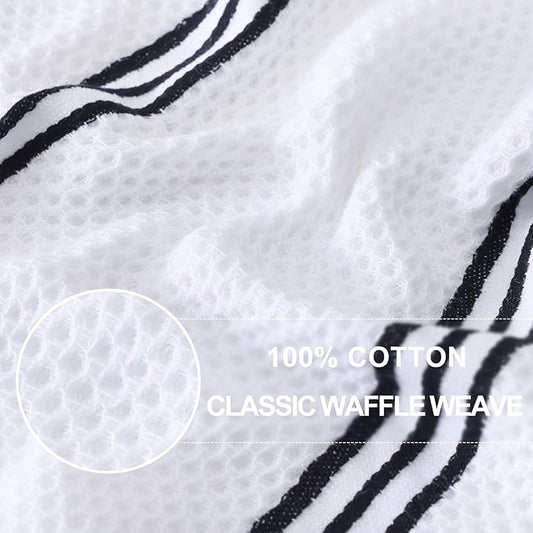 Homaxy Kitchen Towels and Dishcloths Set, 12 x 12 and 13 x 28 Inches, Set of 8 Premium Cotton Waffle Weave Kitchen Towels, Super Soft and Absorbent Dish Cloths, White & Black Stripes