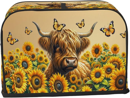 4 Slice Flower Highland Cow Toaster Cover Waterproof Dust Fingerprint Bread Machine Cover Washable Kitchen Appliance Protector For Home Kitchen Bakeware Table Decor Women Gifts