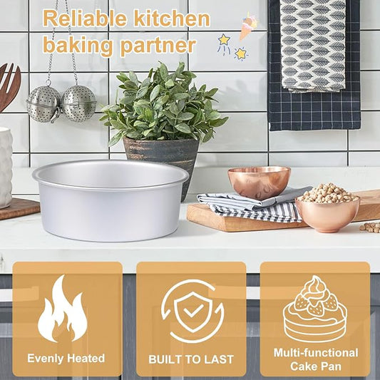8 x 3 Inch Aluminum Round Cake Pan, 3-Piece Set Cake Baking Pans, Round Layer Cake Baking Pans for Birthday Wedding Home Kitchen DIY Baking Tools, Heavy Sturdy & Healthy, Oven Safe