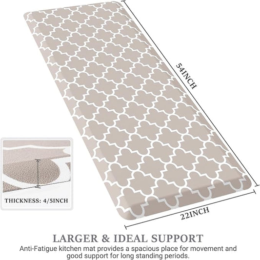 WISELIFE Anti Fatigue Floor Mat - 4/5 Inch Thick Kitchen Mat Non Slip Waterproof Heavy Duty Ergonomic Comfort Mat Durable for Home, Office, Sink, Laundry,(22" x 54", Khaki)