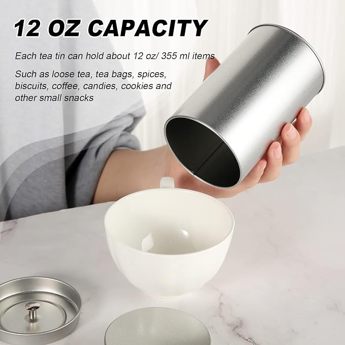 Zopeal 10 Pack Tea Tin Canister with Airtight Double Lids 12 oz Can Box Canister for Loose Leaf Tea Storage Bag Container Portable Small Kitchen for Coffee Sugar Pantry Camping, Silver
