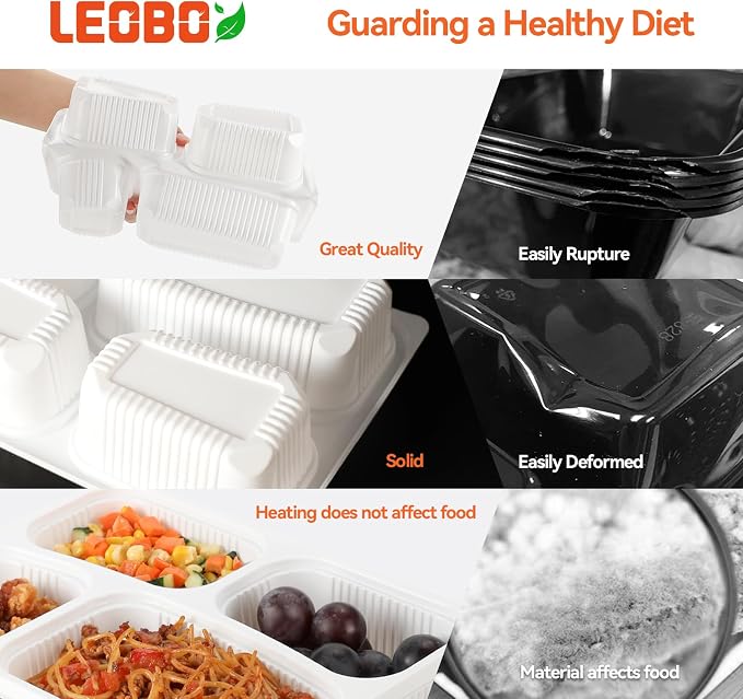40 Pack 34oz 4-Compartment Bento Box - Shrink Wrapped No Pre-Wash | BPA Free Leak-Resistant Takeout Containers | Microwave Safe | Shatterproof Flexible PP To Go Box, Bulk Leftover Storage