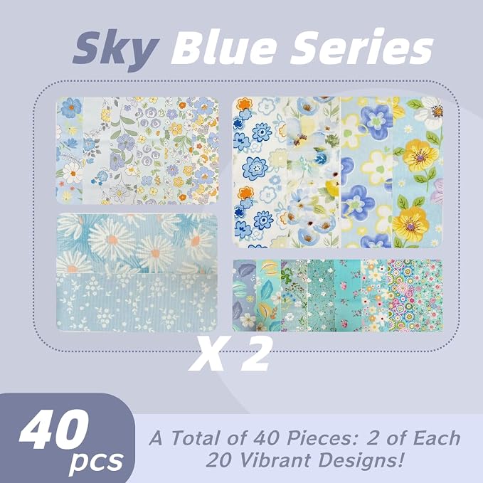 40-Pcs Light & Fresh Floral Fabric Strips - Precut Cotton for DIY Quilting & Home Decor