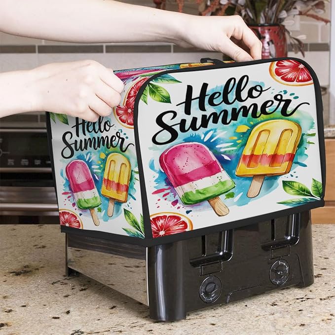 Summer Ice Cream Toaster Cover 4 Slice Wide Slot Washable Kitchen Appliance Covers Fingerprint Bread Machine Dust Cover Small Toaster Oven Accessories Covers Bread Maker Bag Women Gift