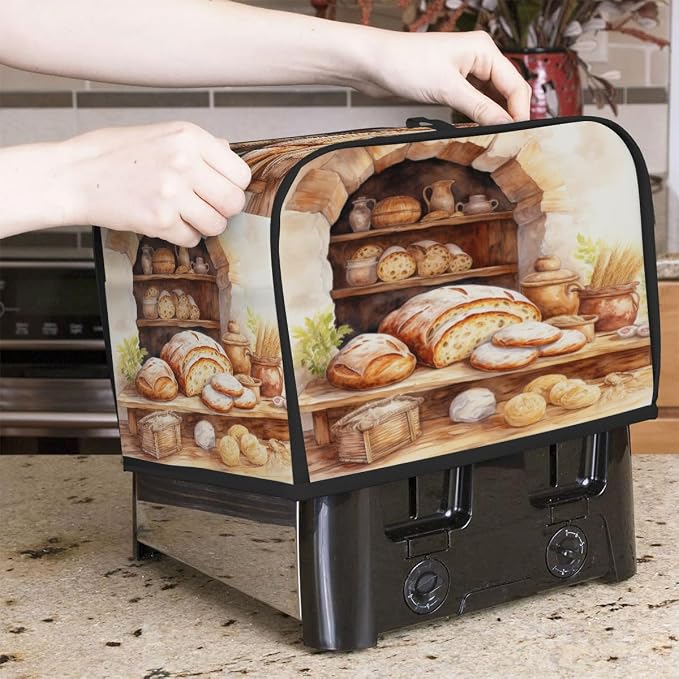 Toaster Cover 2 Slice Wide Slot Bread VintageBread Toaster Oven Dustproof Cover Small Appliance Kitchen Covers Dust and Fingerprint Protection for Women Gift 2 Slice