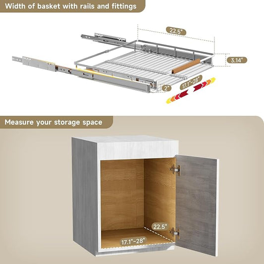 1 Pack Expandable Pull Out Cabinet Organizer,Side Mounting 17.1~28"x22.5"Cabinet Pull Out Shelves, Expandable Slide Out Spice Rack for Cabinet for Kitchen Bathroom Office