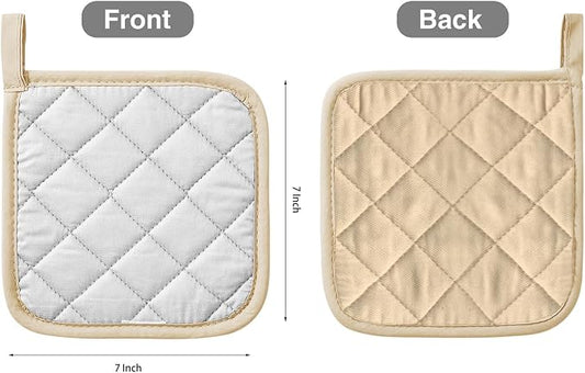Kitchen Pot Holders Set Heat Resistant Pure Cotton Potholders Kit Trivets Large Coasters Hot Pads Terry Pot Holders for Everyday Cooking and Baking by 7 x 7 Inch Set of 6 Beige