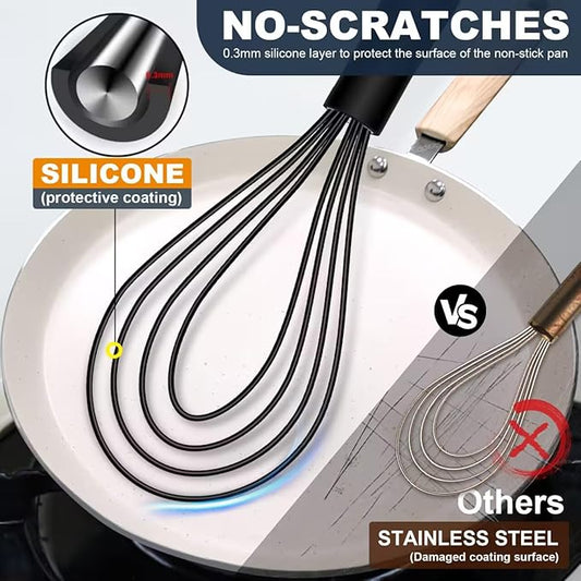 Flat Whisk, EDDEAS Silicone Gravy Whisk for Cooking, Beating, Stirring Gravy and Eggs