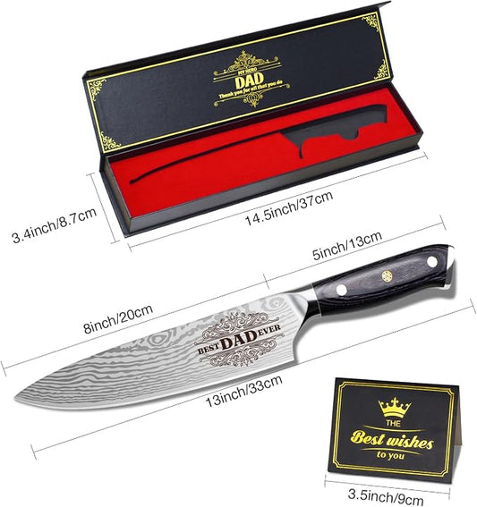 Fathers Day Dad Gift from Daughter Son Kids Dad Birthday Gift 8 inch Kitchen Knife Gift Set for Dad Professional Chef's Knife christmas presents for dad (Best Dad)