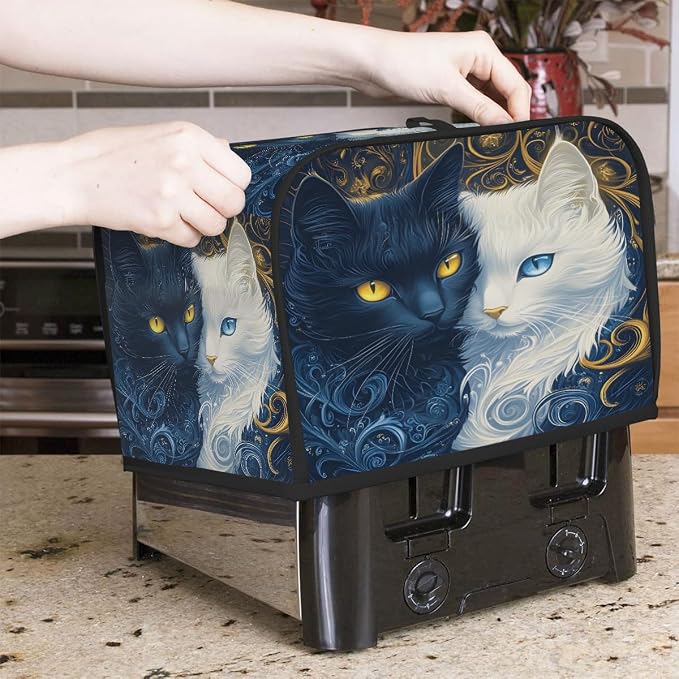 Ethnic Car Blue White Toaster Cover 4 Slice Wide Slot Washable Kitchen Appliance Covers Fingerprint Bread Machine Dust Cover Small Toaster Oven Accessories Covers Bread Maker Bag Women Gift