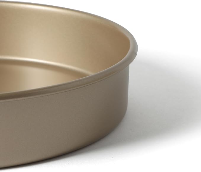 Martha Stewart Gallen 8 Inch Round Nonstick Carbon Steel Cake and Bake Pan - Champagne Durable Bakeware for Cakes, Pies & Desserts