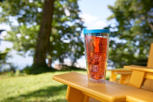 Tervis Clear & Colorful Lidded Made in USA Double Walled Insulated Tumbler Travel Cup Keeps Drinks Cold & Hot, 24oz, Lime Green Lid