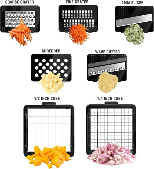 Food Chopper with Container, Veggie Chopper and Vegetable Chopper with 7 Stainless Steel Blades, Onion Chopper Dicer Cutter for Potato, Carrot, Garlic, Cubumber, Salad Meal Prep