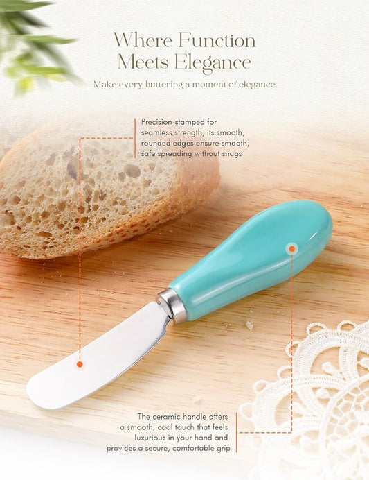 AISBUGUR 2 Pack Stainless Steel Butter Spreader Knife, Butter Knife with White Porcelain Handle, Cheese Butter Spreader Knives for Kitchen Green