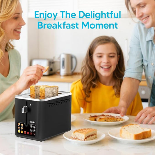 Touch Screen Electric Toaster 2 Slice, Stainless Steel Smart Toaster with Digital Timer, 1.38" Extra-Wide Slots for Bread& Bagel, Great for Home, Office,Dorm (Black)