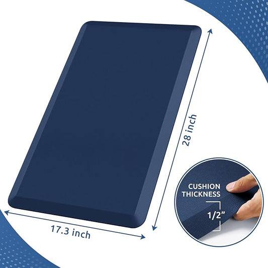 KitchenClouds Kitchen Mat Cushioned Anti Fatigue Rug 17.3"x28" Water Resistant Non Slip Standing Desk Mat Comfort Floor Mats for Kitchen House Sink Office (Blue)