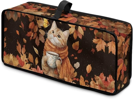 Thanksgiving Toaster Cover 2 Slice Water-Resistant Folding 2 Slice Slim Toaster Cover, Cat Maple Leaf Print Dustproof Protective Covers for Small Appliance