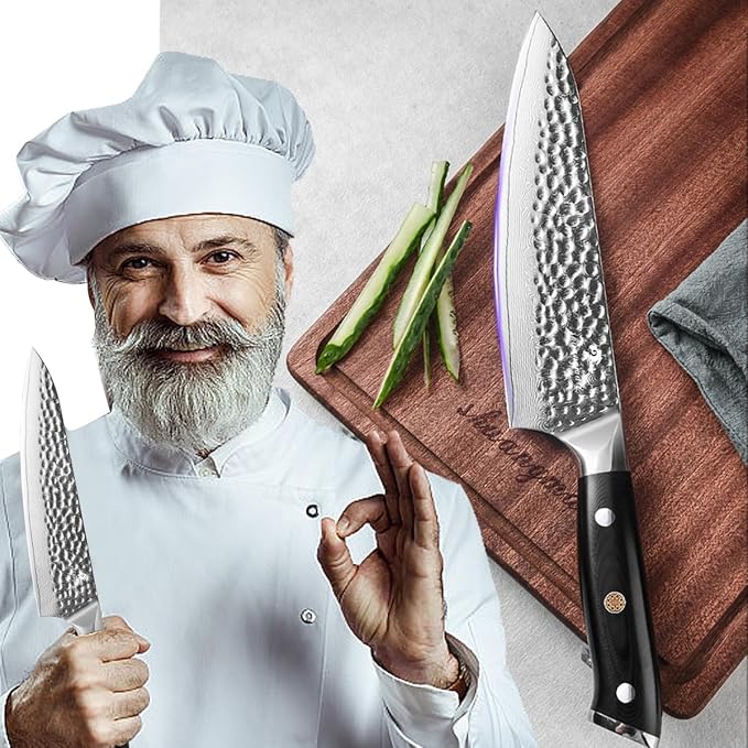 Chef's Knives 8 Inch,VG-10 Core with Damascus Stainless Steel Cladding,High Carbon Super Steel with Full Tang G10 Handle,Professional Japanese chef Knife for Home & Restaurant Includes Gift Grindstone