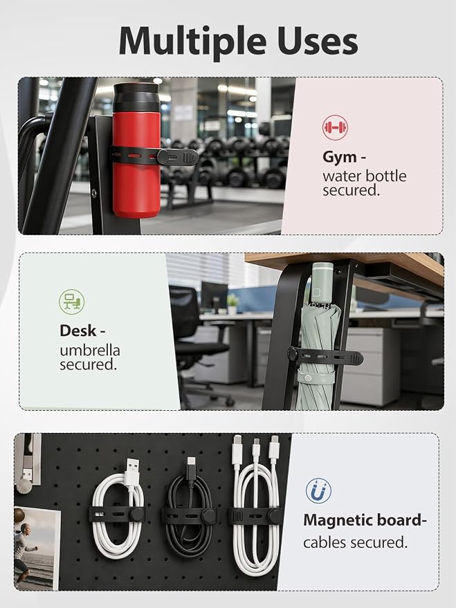Magnetic Gym Water Bottle Holder, Magnetic Silicone Strap Holder, Adjustable Magnetic Tumbler Holder for Bottles