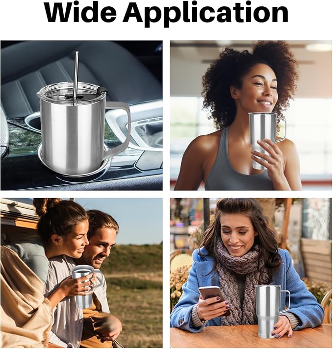 20 oz Tumbler with Handle, Stainless Steel Insulated Tumbler with Lid and Straw, Double Wall Vacuum Coffee Mug Tumbler, Insulated Coffee Thermal Cup for Cold and Hot (Silver)