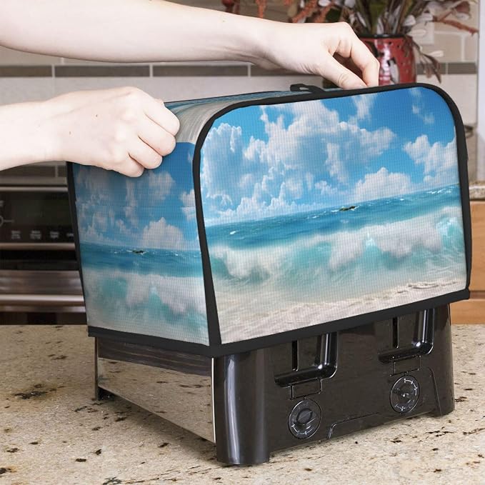 Sea Beach 2 Slice Toaster Cover, Dustproof, Fingerprint Protection, Black, Polyester, Waterproof