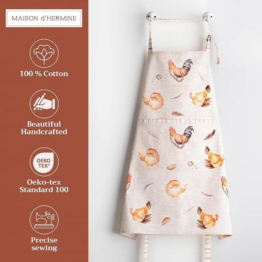 Maison d' Hermine 100% Cotton Apron for women with Pocket Kitchen Chef Apron for Men Cooking Spring Summer