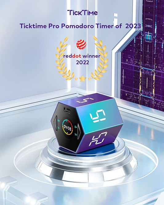 Ticktime Pomodoro Timer, Productivity Timer Cube, 5/15/25/30/45/60 Min Presets, Custom Countdown & Stopwatch 1s–99m59s, Sound/Vibration/Silent, Magnetic, Rechargeable, for ADHD Study Work,Violet