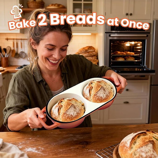 YONILL Mini Double Dutch Oven for Sourdough Bread Baking - Enameled Cast Iron Dutch Oven Pot with Lid and 5" Banneton Bread Proofing Basket Kit, Dual Round Bread Loaf Pan for Homemade Baking