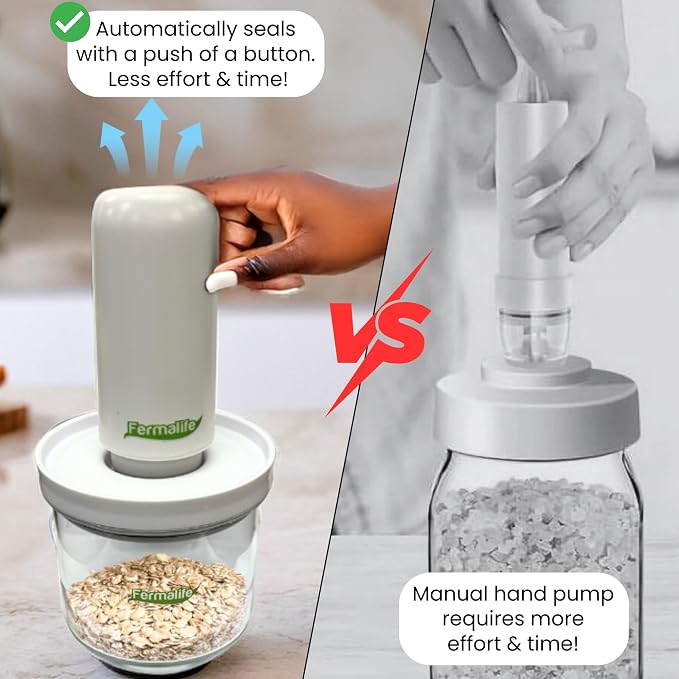 FERMALIFE Vacuum Seal Jar – Airtight Food Storage, Preserves Freshness, Meal Prep & Pantry Organization, 15oz, White (Electric Vacuum Pump Included)