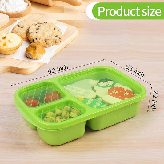 buluker 4 Pack Bento Lunch Box Set 3 Compartment Wheat Straw Meal Prep Food Storage Containers Plastic, Microwave and Dishwasher Safe(Jewel Brights)