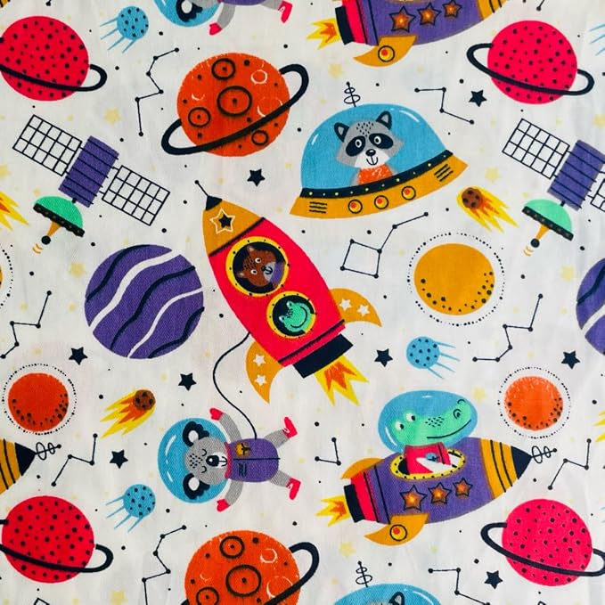 DMFR Galaxy Fabric Squares 5 x 5 Inch, 42 Pcs Cotton Charm Pack Fabric for Quilting, Space Precut Quilt Squares with Rocket Planet Prints for Baby Boy, Kids Sewing, Patchwork and DIY Crafts