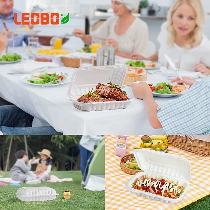 50 Pack 27oz 9x6 Takeout Containers - Shrink Wrapped No Pre-Wash | BPA Free MFPP Sturdy | Reusable & Secure Seal | Microwave Safe To Go Boxes for Leftovers, Catering & Meal Delivery | White