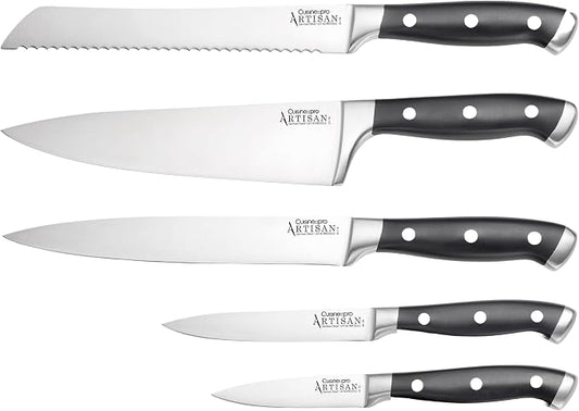 Cuisine::pro Artisan Stahl Knife Block Set, 6 Piece - German Stainless Steel Kitchen Knives, Full Tang Triple Riveted