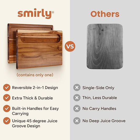 Smirly Reversible 17" Large Teak Cutting Board for Kitchen - 1.2"Th Heavy Duty Real Wood Cutting Board with Deep Juice Groove - Reversible Wooden Cutting Board for Multiple Uses - Only 1 Piece