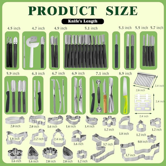 80-Piece Stainless Steel Fruit Carving Tools Set - Professional Watermelon Carving Knife Kit with Ergonomic Handles & Portable Case, Durable Fruit Cutting Tools for Culinary Arts, Sculpting, Peeling