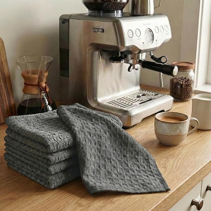 Solyra Barista Towels, 6 Pack, 12" x 12", Dark Gray | Oeko-Tex Certified, Microfiber Cloth, Coffee Towel