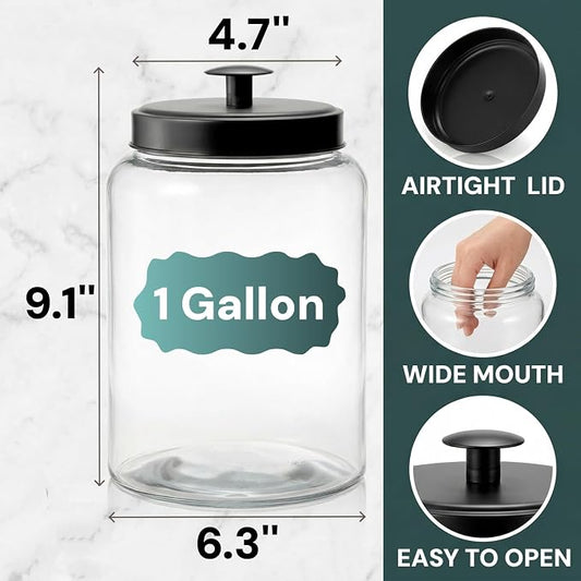 Pumtus 2 Pack Large Glass Jars with Metal Lid, 1 Gallon Clear Cookie Candy Jar, 125 OZ Airtight Food Storage Container, Empty Canister Set for Kitchen Counter, Pasta, Dog Treats, Snacks, 3.7 L