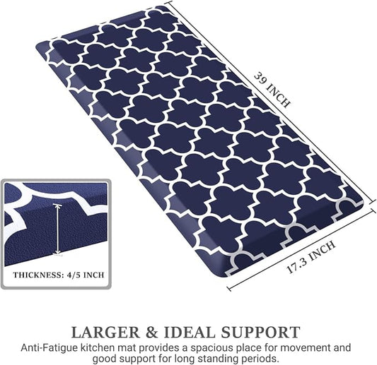 WISELIFE Kitchen Runner Rugs Anti-Fatigue mats - 4/5 Inch Non Slip Waterproof Ergonomic Comfort Mat for Kitchen, Floor Home, Office, Sink, Laundry (17.3"x 39",Blue)