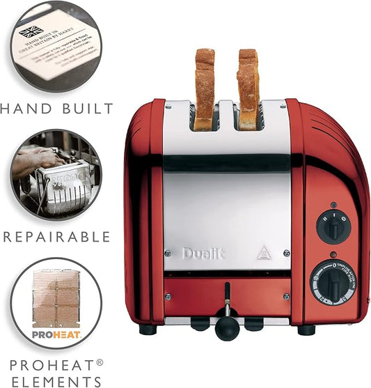Dualit Classic 2 Slice NewGen Apple Candy Red Toaster - Hand Built in the UK – Replaceable ProHeat Elements - Heat One/ Two Toast Slices, Defrost Bread, Mechanical Timer - For Toast, Bagels & More