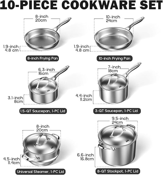 Cooks Standard Multi-Ply Clad Stainless Steel Cookware Set, 10-Piece Pots and Pans with Lids