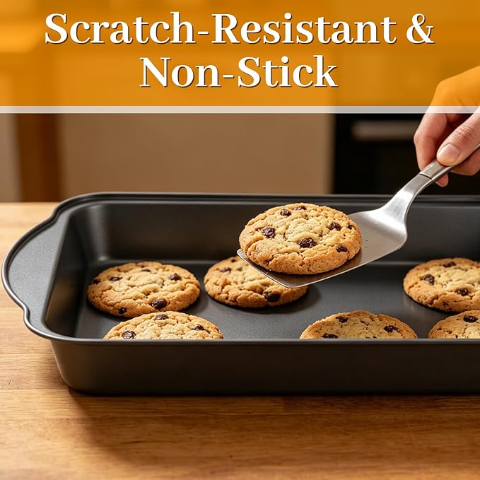 8PCS Deep Baking Pan Set, 14/15.9/17.5 Inch Nonstick Oven Pan with Cooling Racks & Oven Mitts, Heavy-Duty Roasting Pan with Wide Handles for Cakes, Lasagna and Meat, Black