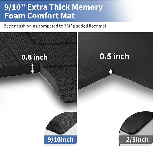 UKISS 9/10"" Extra Thick Cushioned Anti Fatigue Kitchen Mat, Waterproof High Density Foam Standing Desk Mat, Non-Slip Ergonomic Comfort Mat for Kitchen, Office,Workstation (Black, 20" X 32")