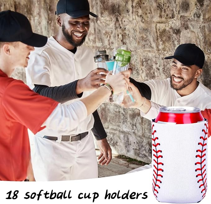 18 Pack Baseball Can Cooler Sleeves Beer Drink Can Bottle Cooler Sleeves Cooler Collapsible for Baseball Lovers Party Birthday Themed Party Decorations Supplies Favors