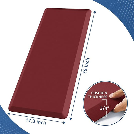 KitchenClouds Kitchen Mat Cushioned Anti Fatigue Kitchen Rug 0.8inch Water Resistant Non Slip Kitchen Rugs and Mats Standing Desk Mat Comfort Floor Mats for Kitchen Sink Office (17.3"x39",Red)