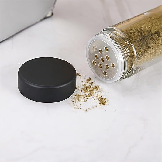 2 PCS 3 oz Clear Glass Spice Jars/Bottles,Black Plastic Lids Empty Round Spice Containers with Airtight Caps with Shaker Lids