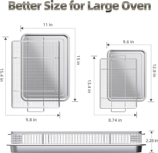 Air Fryer Basket for Oven, 25% Thicker, OPENICE 2 Set Oven Air Fryer Basket and Tray with Magnetic Cheat Sheet, Stainless Steel Air Fryer Pans and Crisper Tray for Convention