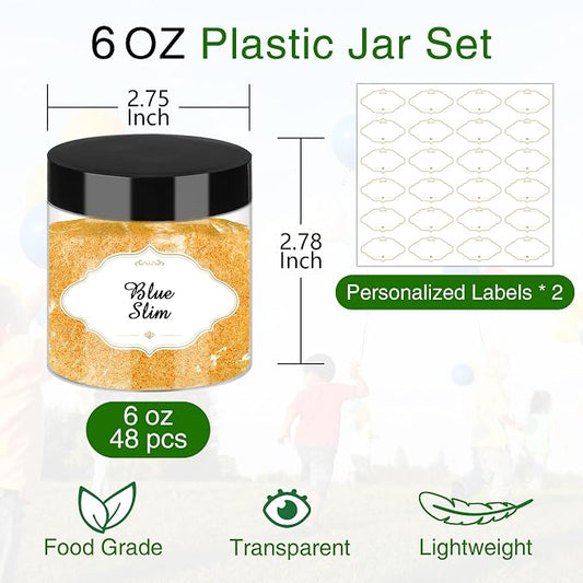 PeacePeo Plastic Jars with Lids, 48 Pcs 6 OZ Slime Containers with Screw On Lids Clear Round Plastic Storage Jars Refillable Container Jar for Travel Storage Home Kitchen Food