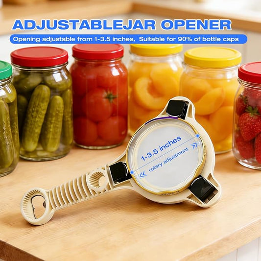 4-in-1 Heavy Duty Jar Opener for Seniors and Weak Hands โ Ergonomic Manual Bottle Opener for Small to Large Lids โ Multifunction Kitchen Tool for Arthritic Hands, Beer, Sauces & Canned Goods