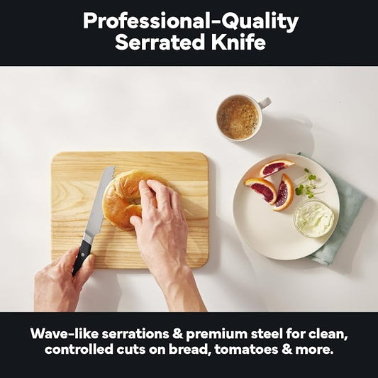 Misen Serrated Bread Knife - High-Carbon Japanese AUS8 Steel - Perfect for Soft Foods, Bread, Pastries, and Fruits - Verstatile Slicer, Razor-Sharp Edge, Durable Blade, Ergonomic Handle - 5", Black